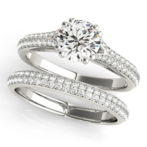 Platinum Round Solitaire Pave Split Shank Engagement Ring with Six-Prong Setting