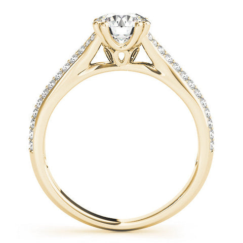 Yellow gold Round Solitaire Pave Split Shank Engagement Ring with Six-Prong Setting
