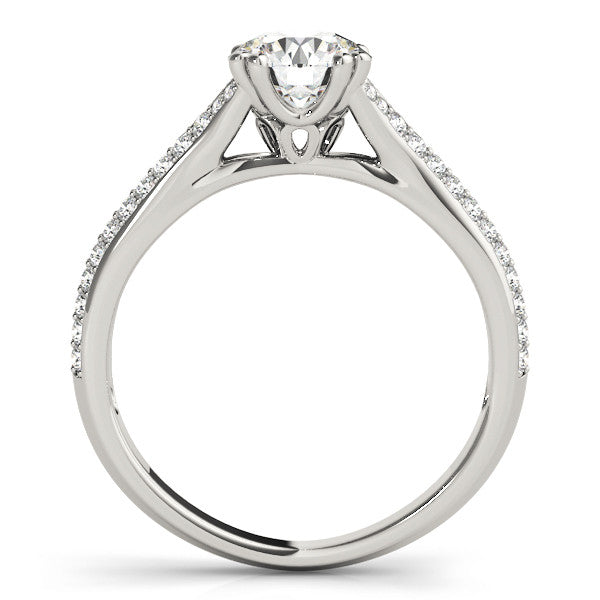 Platinum Round Solitaire Pave Split Shank Engagement Ring with Six-Prong Setting
