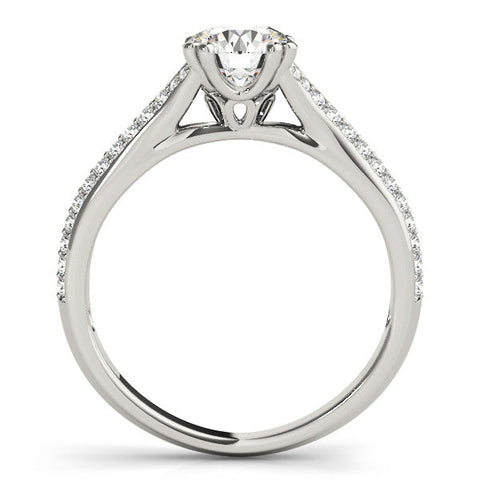 Platinum Round Solitaire Pave Split Shank Engagement Ring with Six-Prong Setting