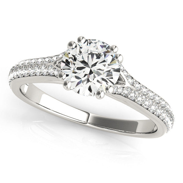 Platinum Round Solitaire Pave Split Shank Engagement Ring with Six-Prong Setting