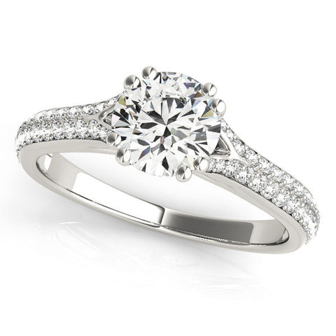 White gold Round Solitaire Pave Split Shank Engagement Ring with Six-Prong Setting