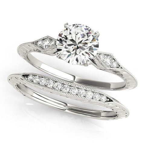 Platinum Round Solitaire Diamond Ring with Milgrain Band and Four-Prong Setting