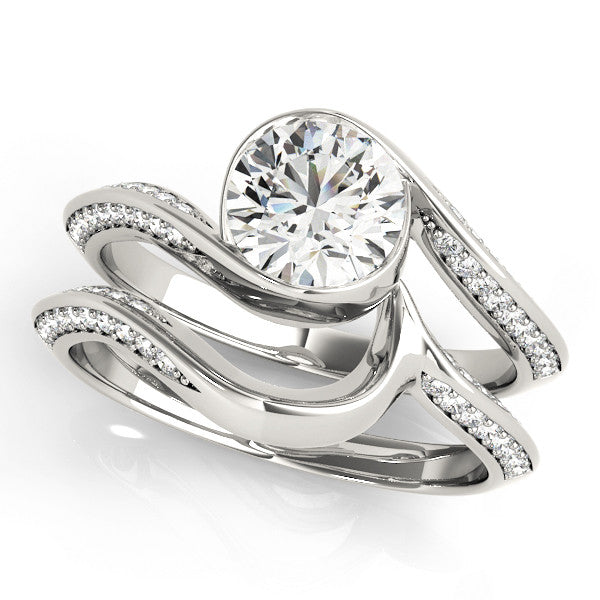 Silver Bezel Set Round Solitaire Twist Band Engagement Ring