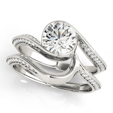 Platinum Bezel Set Round Solitaire Twist Band Engagement Ring