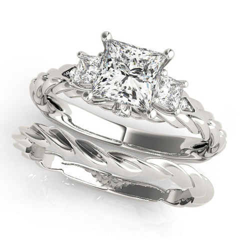 Platinum Princess Cut Three-Stone Braided Band Ring with Four-Prong Setting