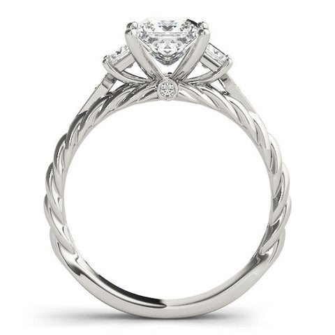Platinum Princess Cut Three-Stone Braided Band Ring with Four-Prong Setting