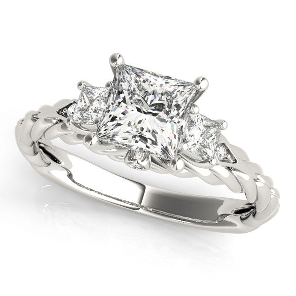Platinum Princess Cut Three-Stone Braided Band Ring with Four-Prong Setting