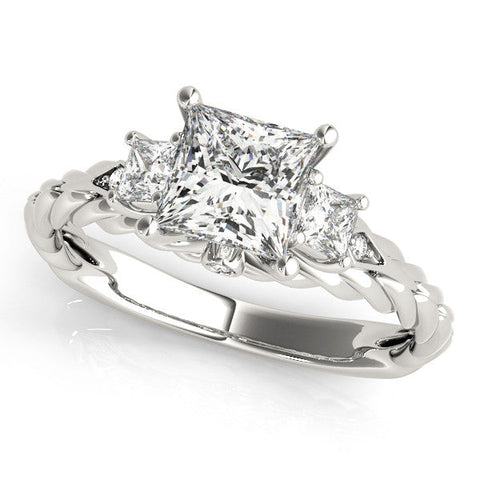 Platinum Princess Cut Three-Stone Braided Band Ring with Four-Prong Setting