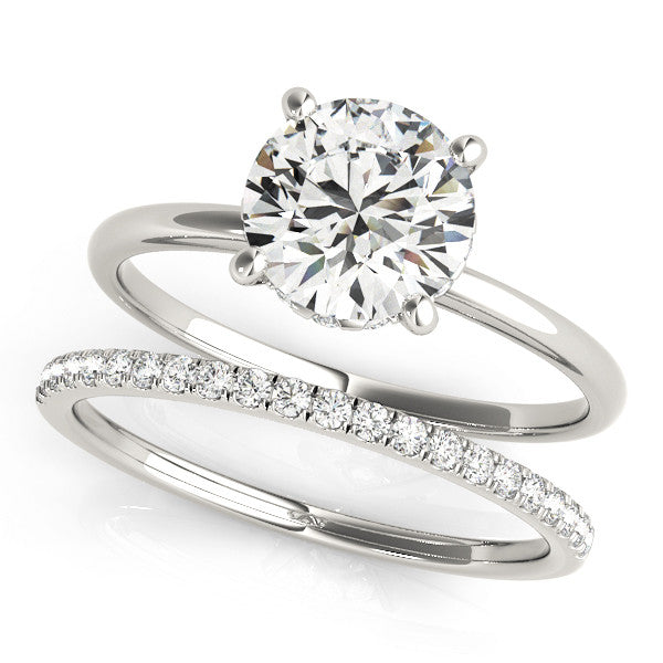 Silver Round Solitaire Diamond Ring with Prong Setting and Plain Band