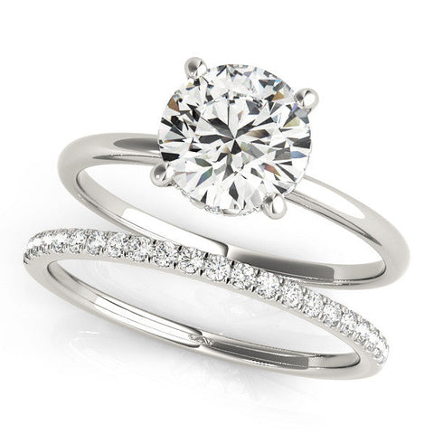 Silver Round Solitaire Diamond Ring with Prong Setting and Plain Band