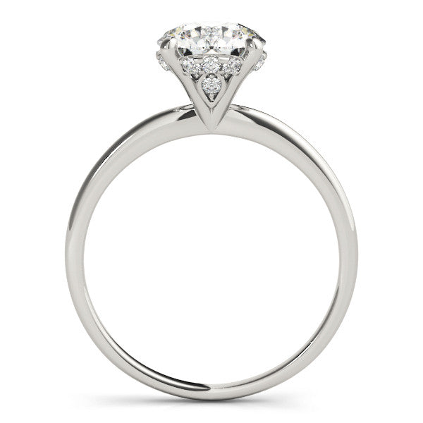 Silver Round Solitaire Diamond Ring with Prong Setting and Plain Band