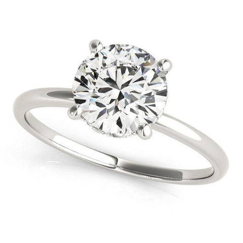 Silver Round Solitaire Diamond Ring with Prong Setting and Plain Band