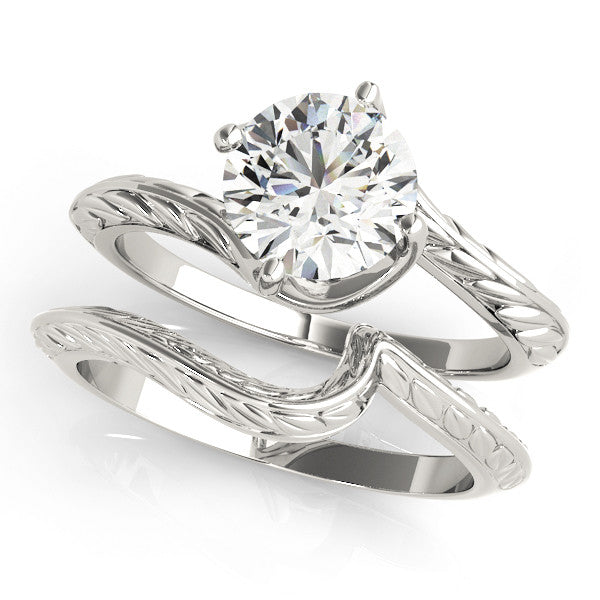 White gold Round Solitaire Twisted Band with Four-Prong Setting