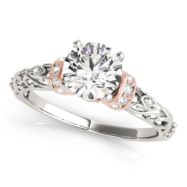 Rose gold Heart Solitaire Diamond Ring with Filigree Band and Four-Prong Setting