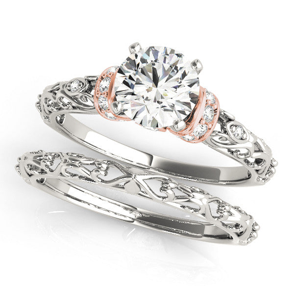 Rose gold Heart Solitaire Diamond Ring with Filigree Band and Four-Prong Setting