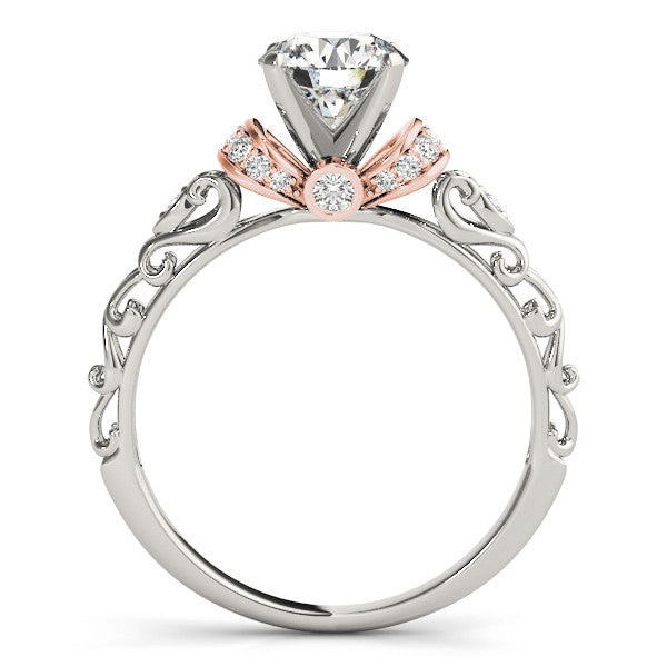 Rose gold Heart Solitaire Diamond Ring with Filigree Band and Four-Prong Setting