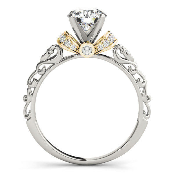 Yellow gold Heart Solitaire Diamond Ring with Filigree Band and Four-Prong Setting