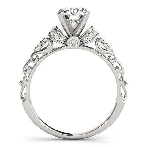 White gold Heart Solitaire Diamond Ring with Filigree Band and Four-Prong Setting