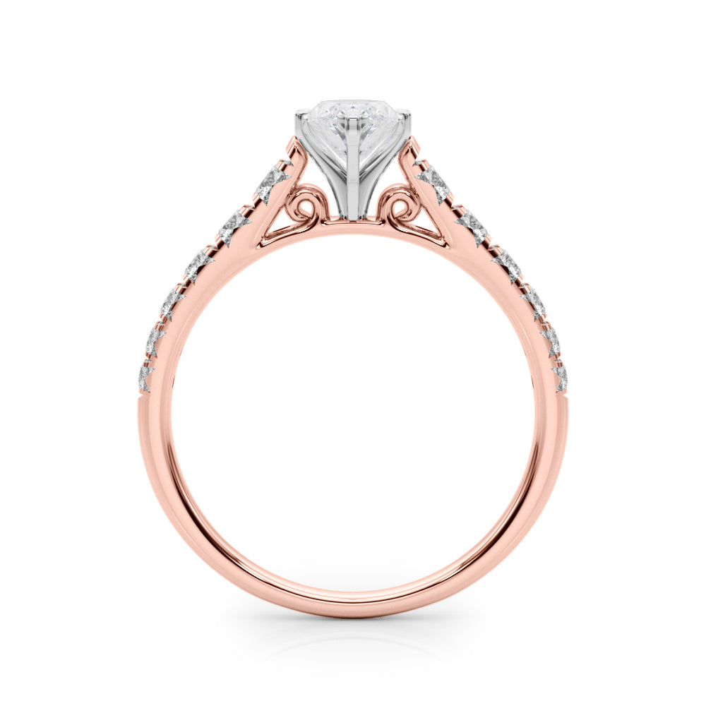 Rose gold Marquise Cut Diamond Solitaire with Pave Band and Four-Prong Setting