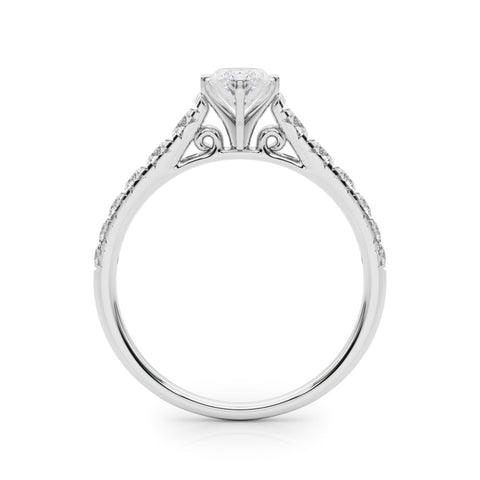 White gold Marquise Cut Diamond Solitaire with Pave Band and Four-Prong Setting