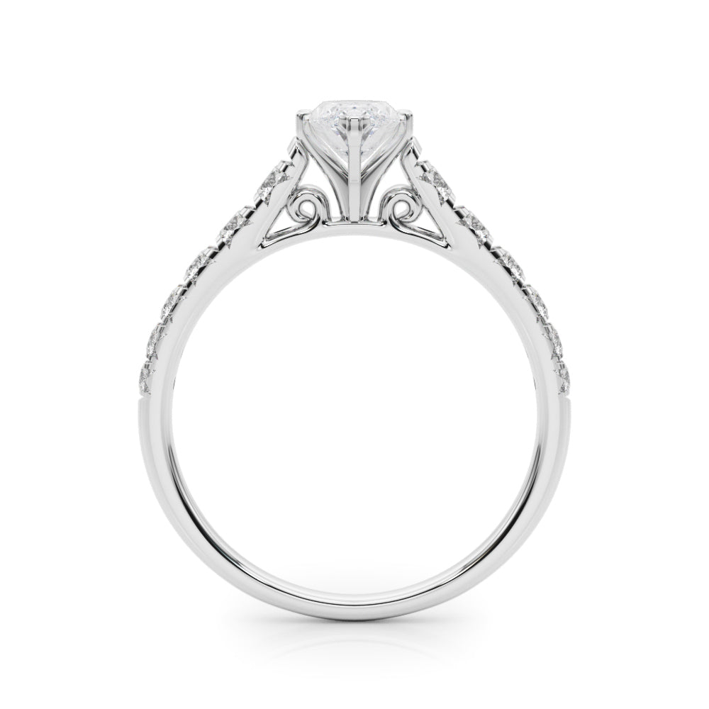 White gold Marquise Cut Diamond Solitaire with Pave Band and Four-Prong Setting