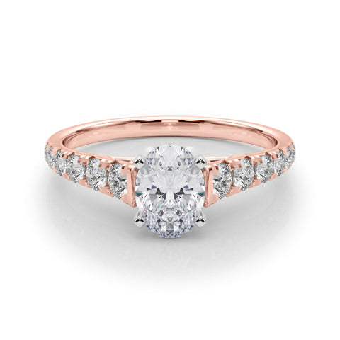 Rose gold Oval Cut Diamond Solitaire with Pave Band and Four-Prong Setting