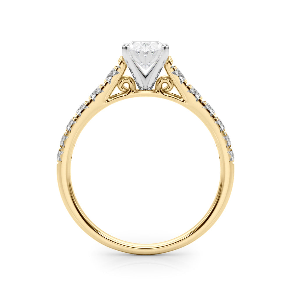Yellow gold Oval Cut Diamond Solitaire with Pave Band and Four-Prong Setting