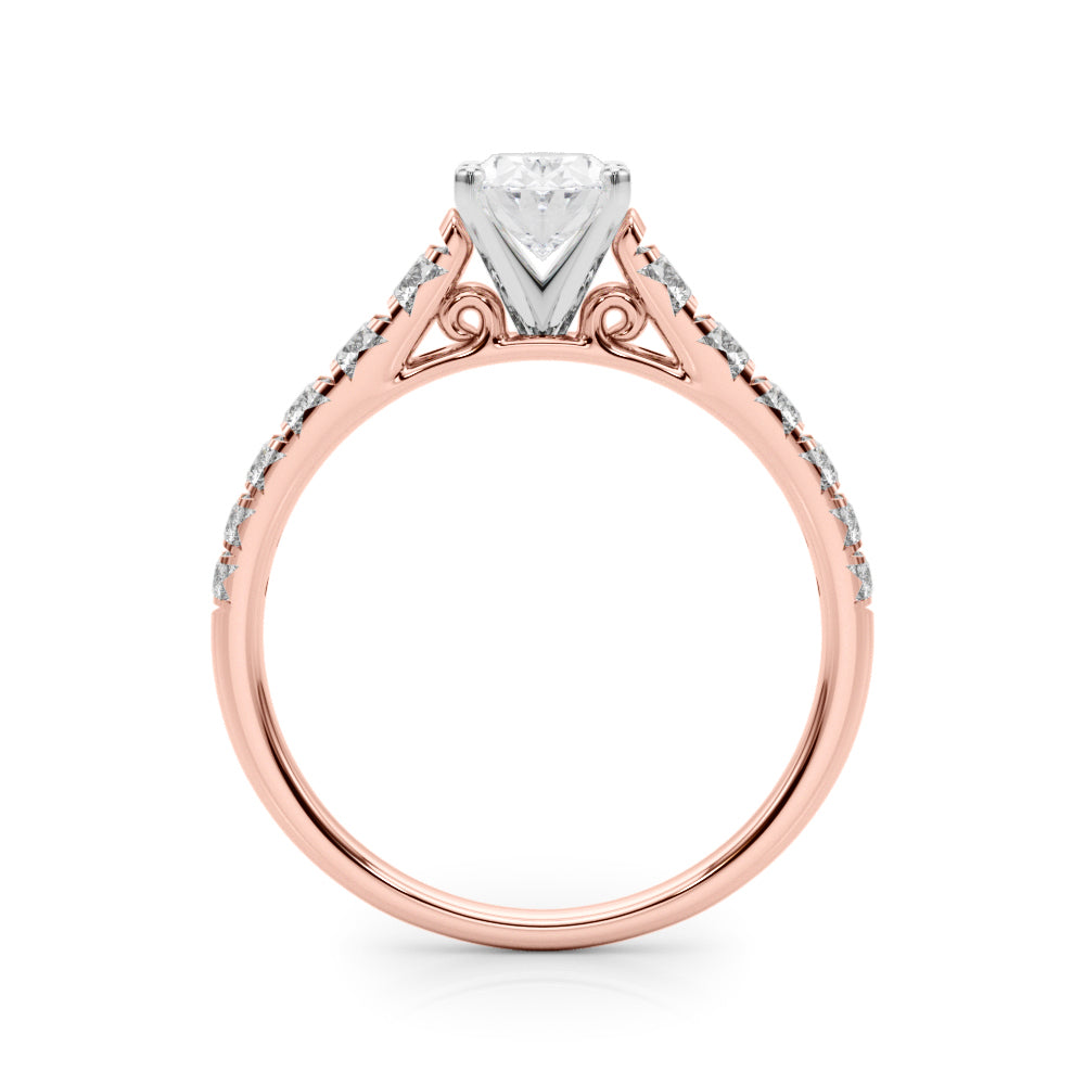Rose gold Oval Cut Diamond Solitaire with Pave Band and Four-Prong Setting