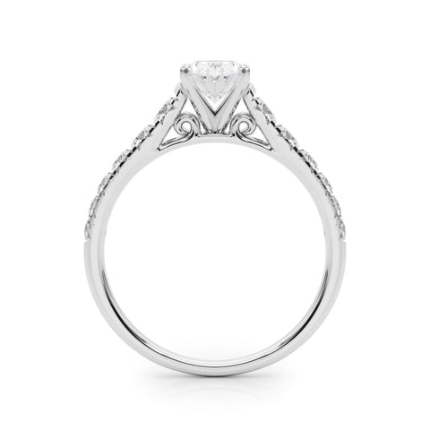 Platinum Oval Cut Diamond Solitaire with Pave Band and Four-Prong Setting