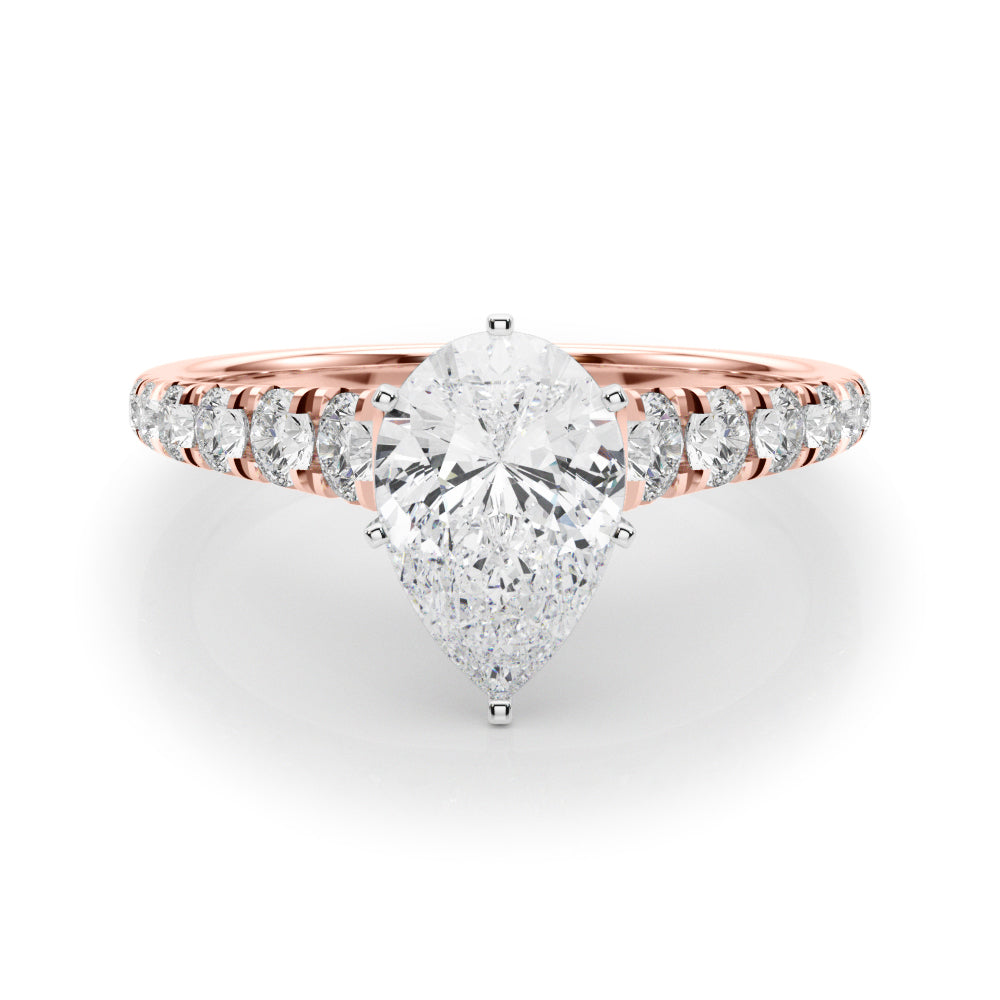 Rose gold Pear Cut Diamond Solitaire with Pave Band and Four-Prong Setting