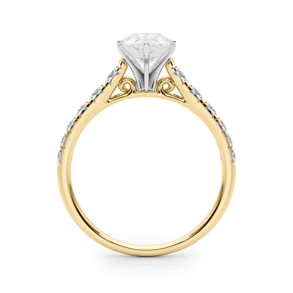 Yellow gold Pear Cut Diamond Solitaire with Pave Band and Four-Prong Setting