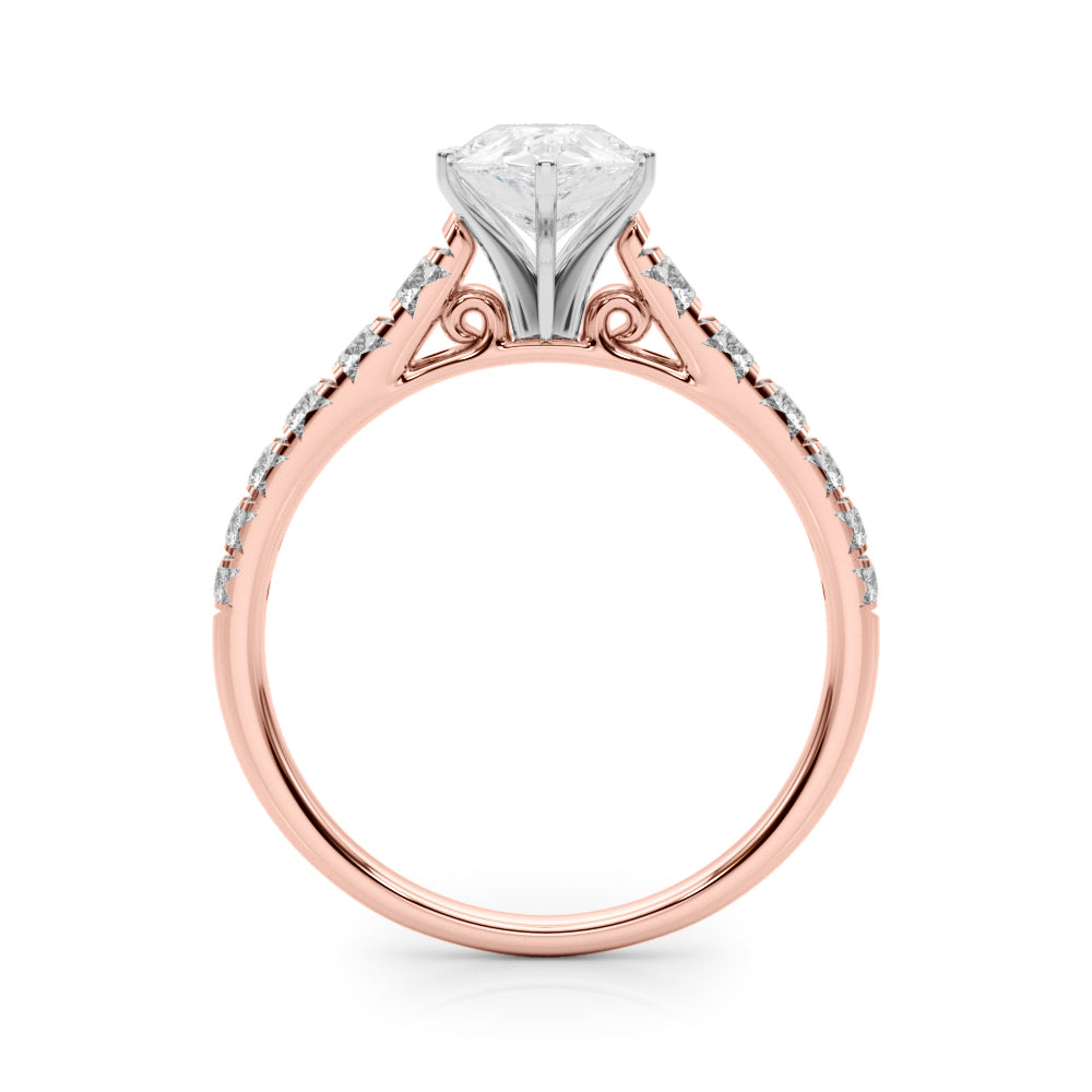 Rose gold Pear Cut Diamond Solitaire with Pave Band and Four-Prong Setting