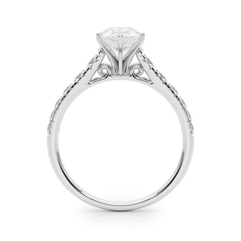 White gold Pear Cut Diamond Solitaire with Pave Band and Four-Prong Setting