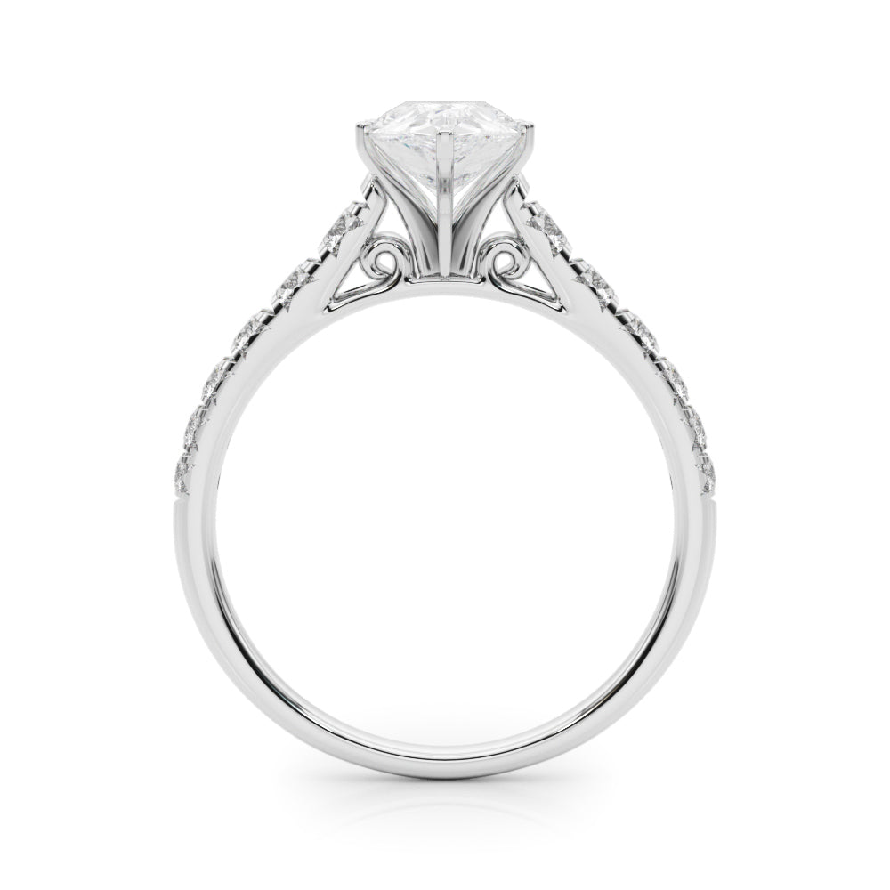 Platinum Pear Cut Diamond Solitaire with Pave Band and Four-Prong Setting