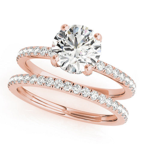 Rose gold Round Solitaire Pave Diamond Engagement Ring with Four-Prong Setting