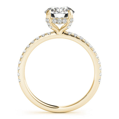 Yellow gold Round Solitaire Pave Diamond Engagement Ring with Four-Prong Setting