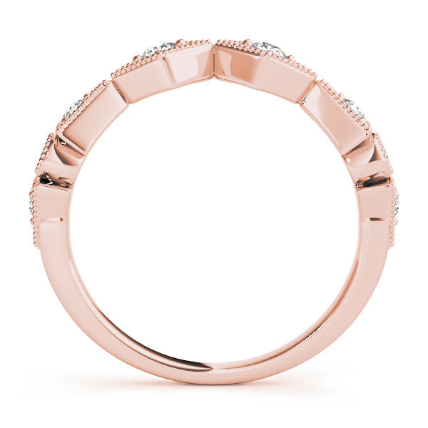 Rose gold Milgrain Diamond Geometric Stackable Band with Round Cut Stones and Bezel Setting