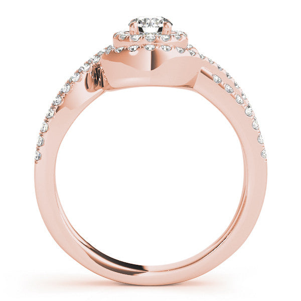 Rose gold Round Halo Twist Band Solitaire Prong Setting