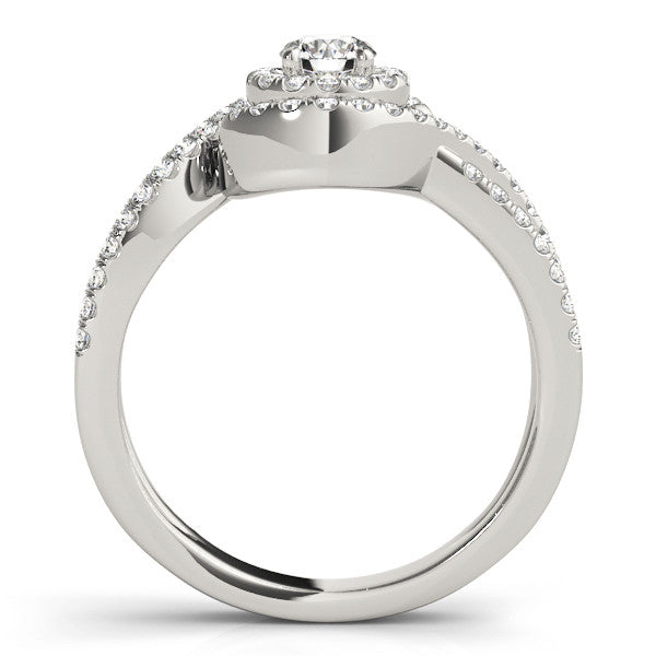 White gold Round Halo Twist Band Solitaire Prong Setting