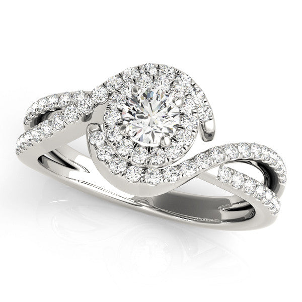 Platinum Round Halo Twist Band Solitaire Prong Setting