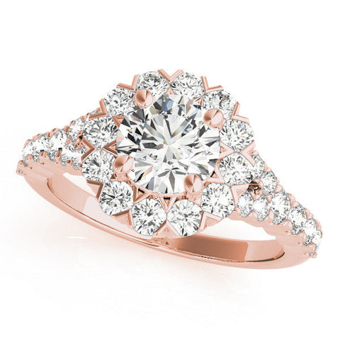 Rose gold Round Halo Diamond Engagement Ring with Pave Band and Four-Prong Setting