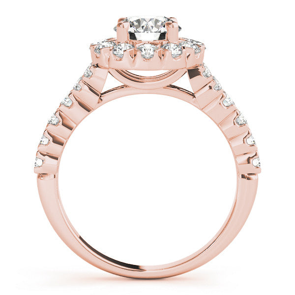 Rose gold Round Halo Diamond Engagement Ring with Pave Band and Four-Prong Setting