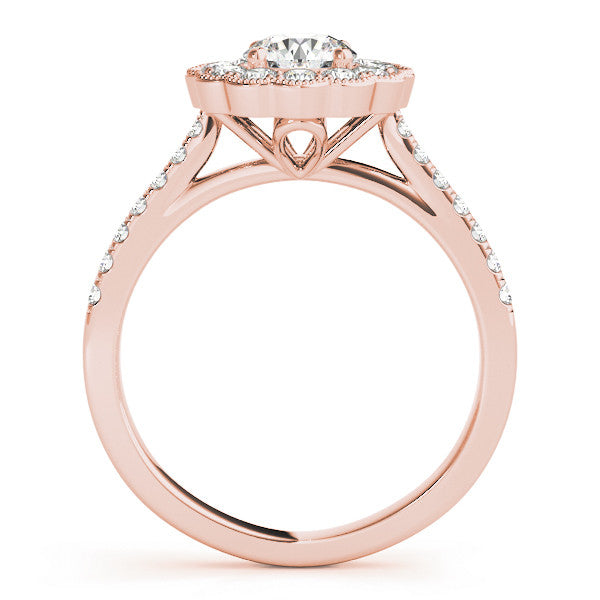 Rose gold Round Cut Halo Diamond Engagement Ring with Pavé Band and Four-Prong Setting