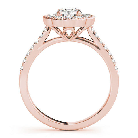 Rose gold Round Cut Halo Diamond Engagement Ring with Pavé Band and Four-Prong Setting