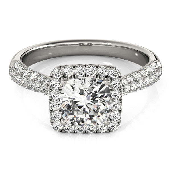 Silver Cushion Halo Pave Band Prong Setting Ring