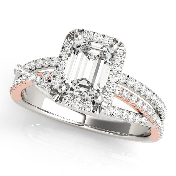 Rose gold Emerald Cut Halo Split Shank Prong Setting Ring