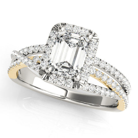 Yellow gold Cushion Cut Halo Split Shank Prong Setting Ring
