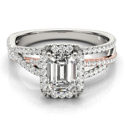 Rose gold Radiant Cut Halo Split Shank Prong Setting Ring