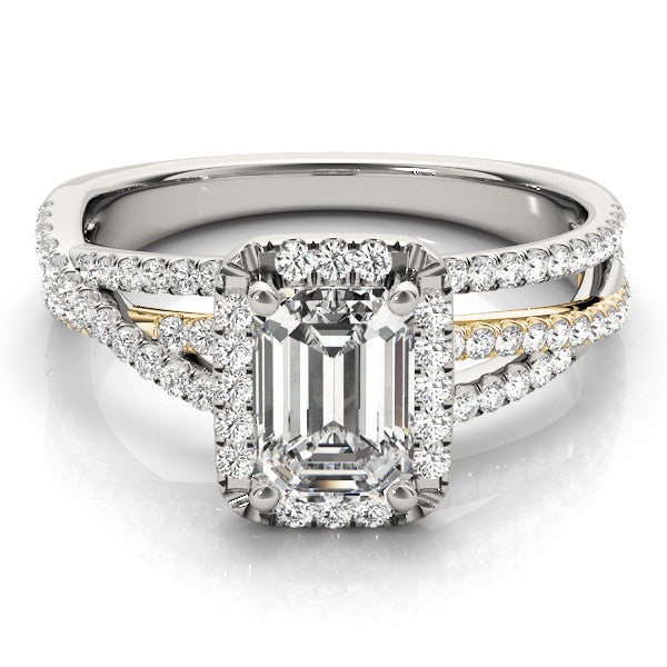 Yellow gold Emerald Cut Halo Split Shank Prong Setting Ring